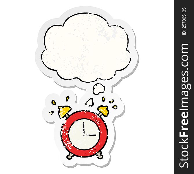 Alarm Clock And Thought Bubble As A Distressed Worn Sticker