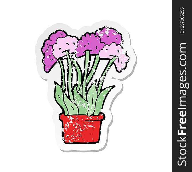 retro distressed sticker of a cartoon flowers in pot