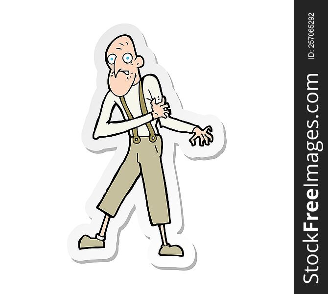 sticker of a cartoon old man having heart attack