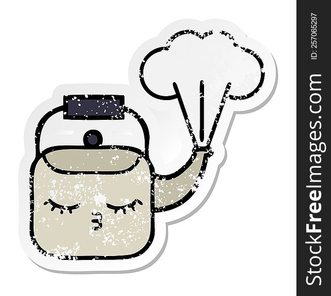 distressed sticker of a cute cartoon steaming kettle