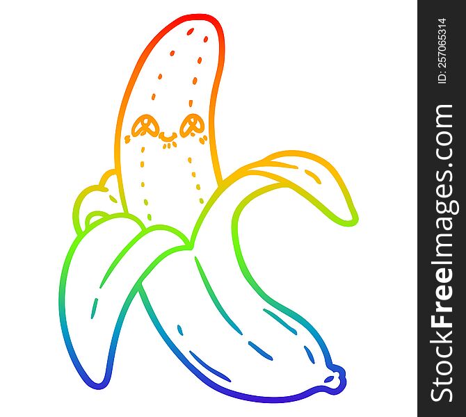 Rainbow Gradient Line Drawing Cartoon Crazy Happy Banana