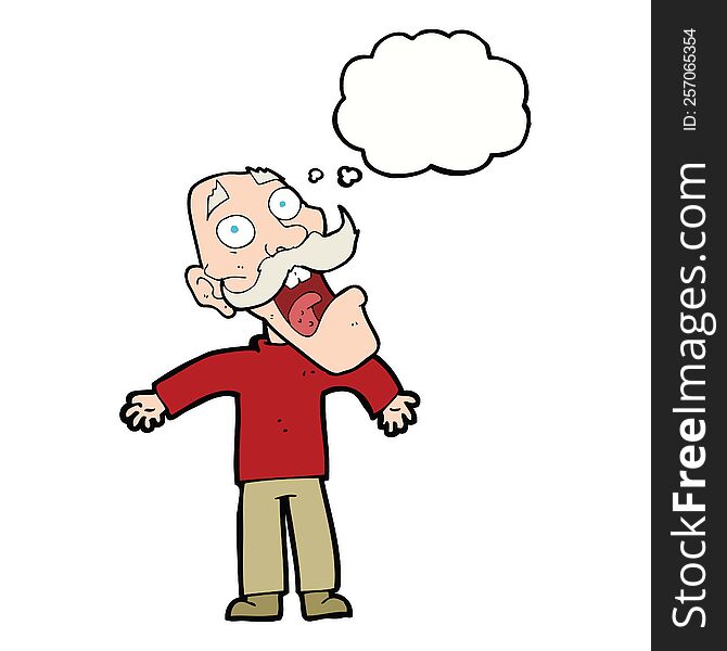 Cartoon Terrified Old Man With Thought Bubble