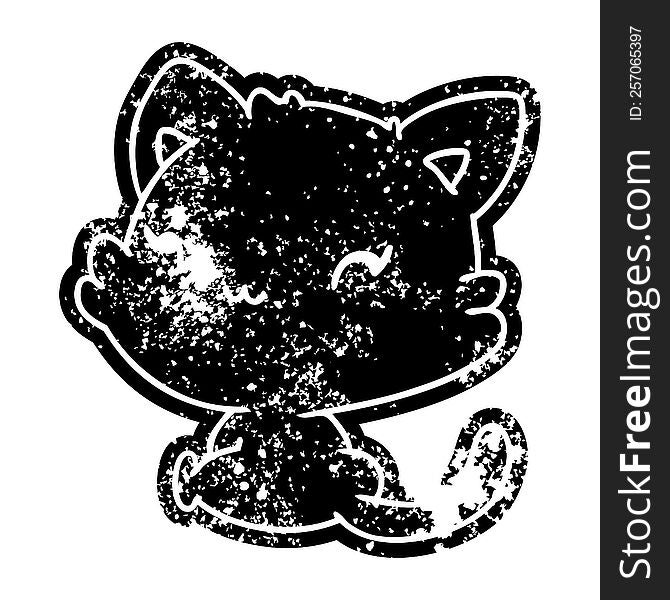 grunge distressed icon of cute kawaii kitten. grunge distressed icon of cute kawaii kitten