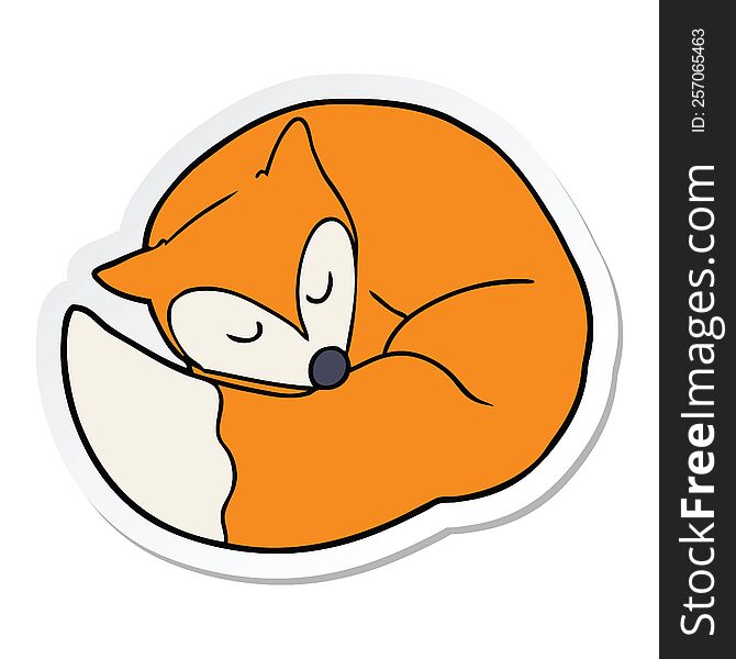 sticker of a cartoon sleeping fox