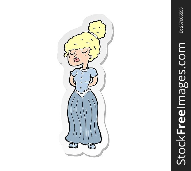 Sticker Of A Cartoon Pretty Victorian Woman