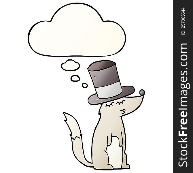 Cartoon Wolf Whistling Wearing Top Hat And Thought Bubble In Smooth Gradient Style