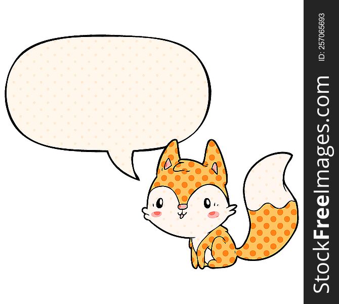 cute cartoon fox with speech bubble in comic book style