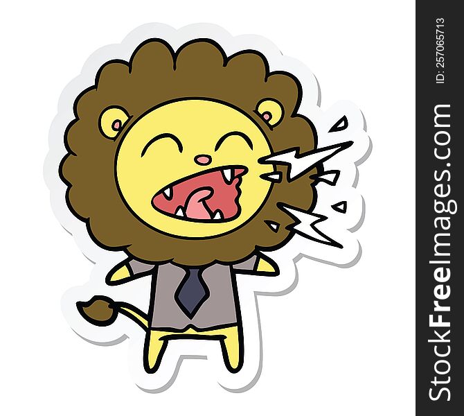 Sticker Of A Cartoon Roaring Lion Businessman