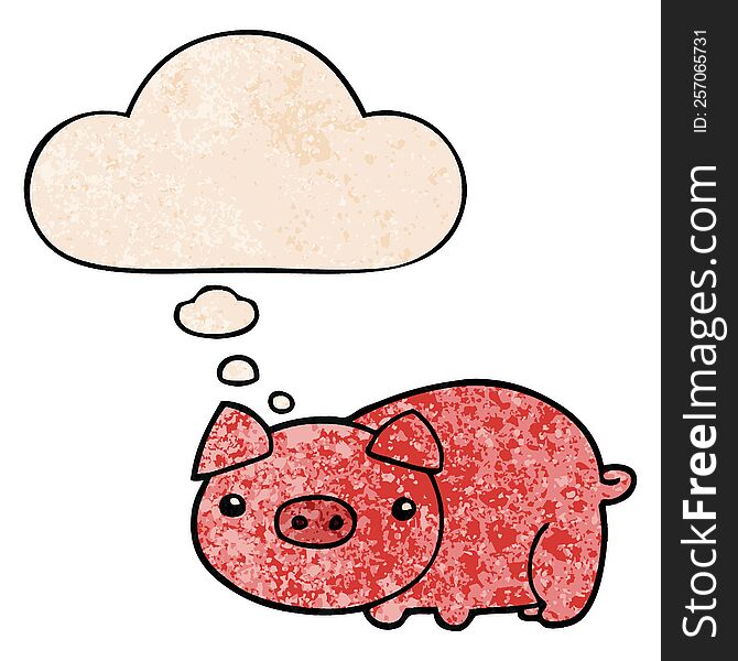 cartoon pig with thought bubble in grunge texture style. cartoon pig with thought bubble in grunge texture style