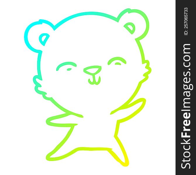 cold gradient line drawing of a happy cartoon polar bear dancing