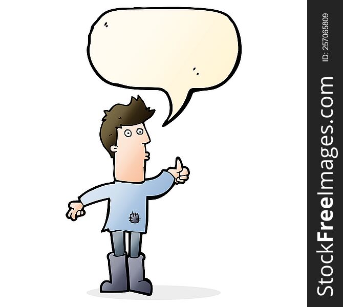 cartoon poor man with speech bubble