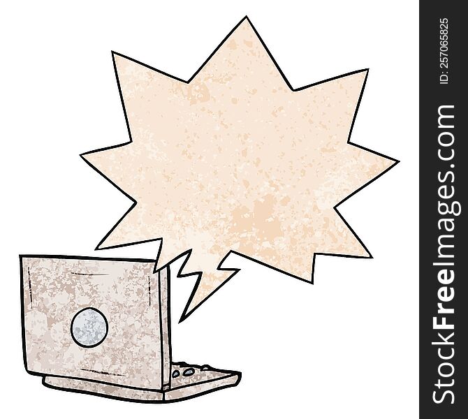 Cartoon Laptop Computer And Speech Bubble In Retro Texture Style