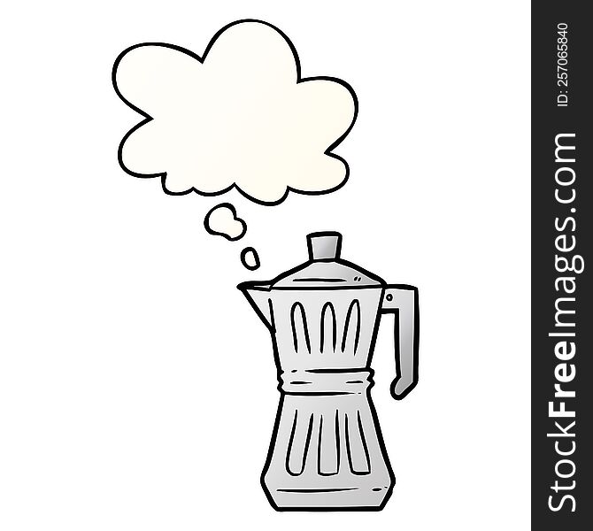 cartoon espresso maker with thought bubble in smooth gradient style