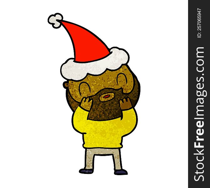 Textured Cartoon Of A Bearded Man Wearing Santa Hat