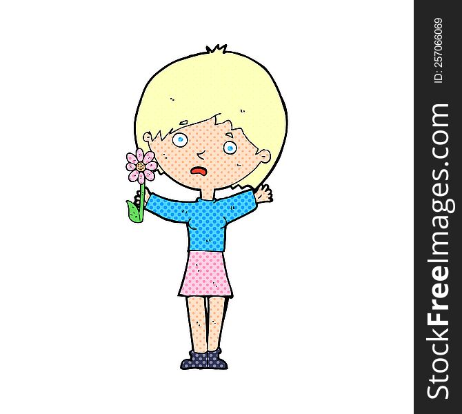 Cartoon Woman With Flower