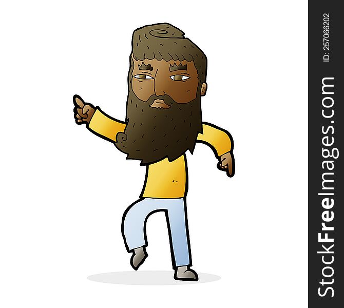 cartoon bearded man pointing the way