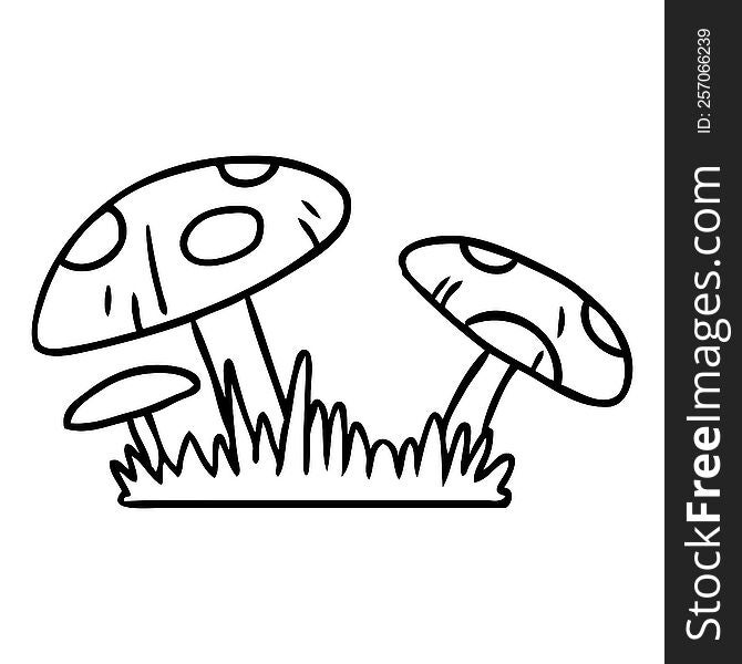 hand drawn line drawing doodle of a toad stool