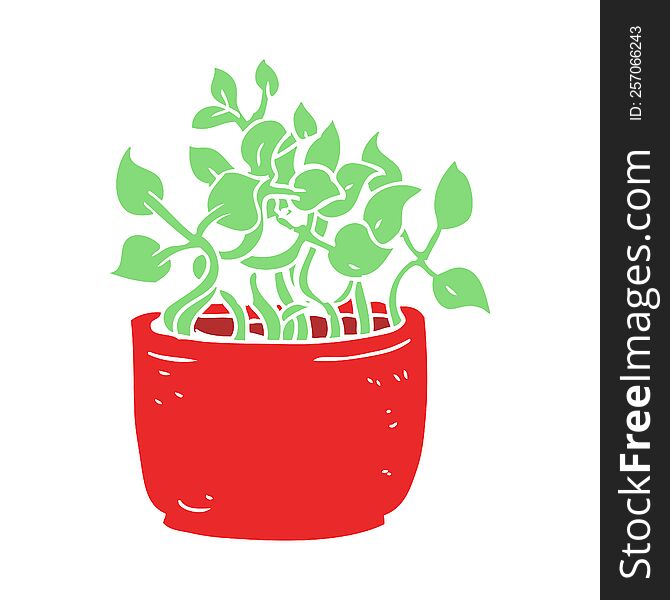 Flat Color Illustration Of A Cartoon House Plant