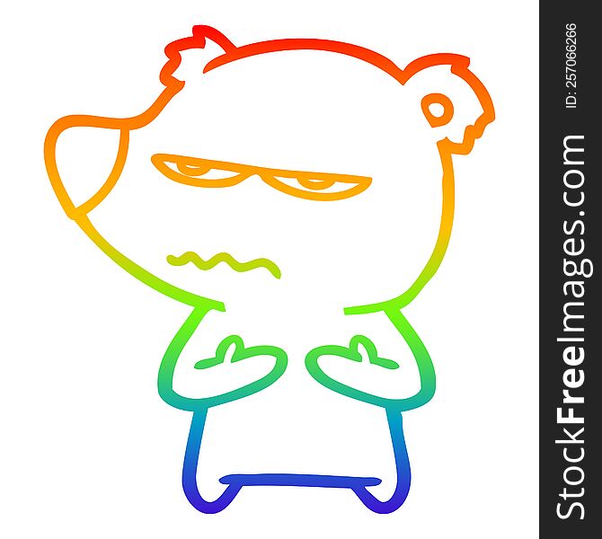 Rainbow Gradient Line Drawing Annoyed Bear Cartoon