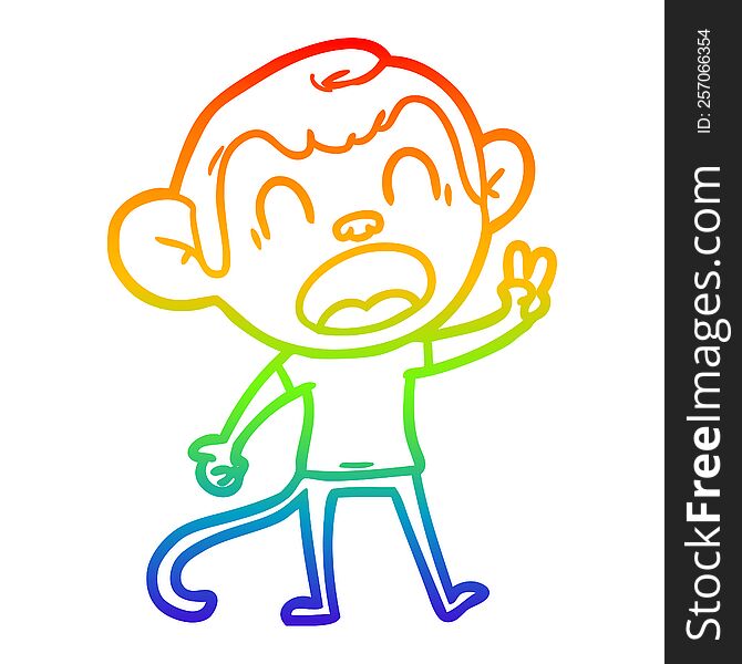 Rainbow Gradient Line Drawing Shouting Cartoon Monkey