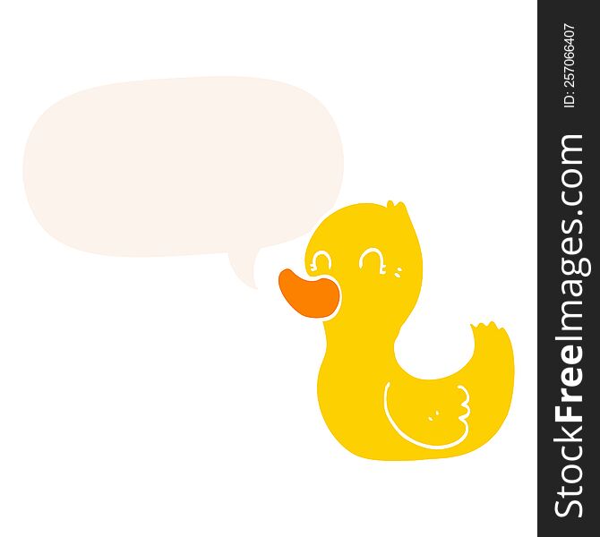 cartoon duck with speech bubble in retro style