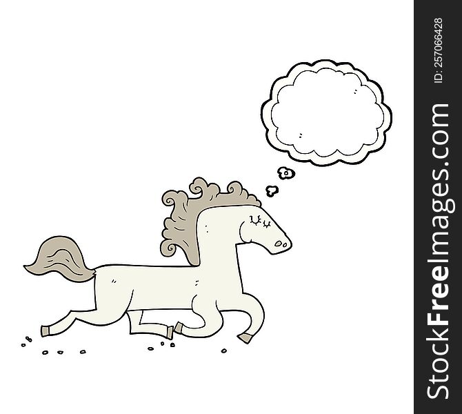 freehand drawn thought bubble cartoon running horse