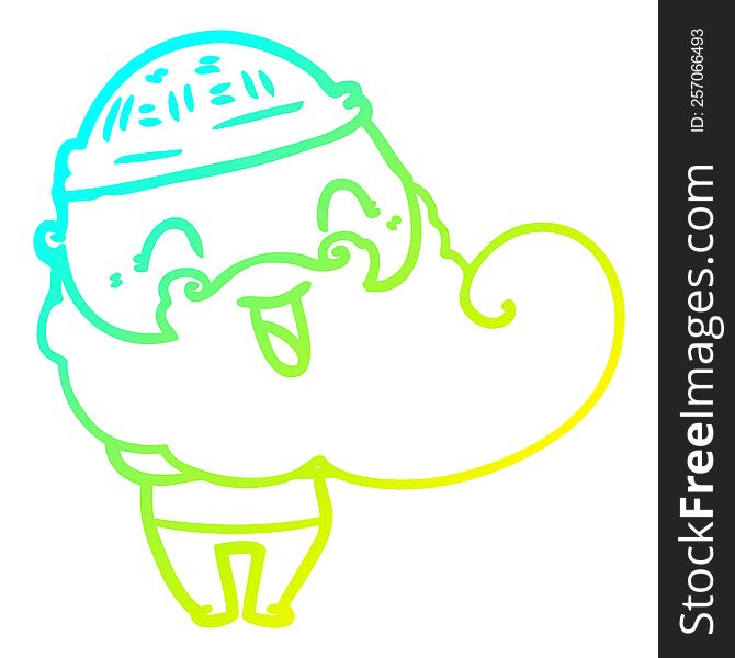 Cold Gradient Line Drawing Happy Man With Beard And Winter Hat