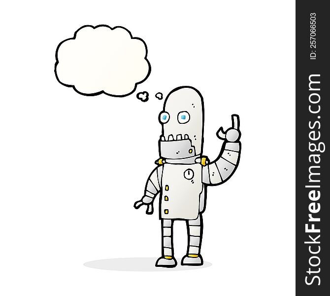 Cartoon Waving Robot With Thought Bubble