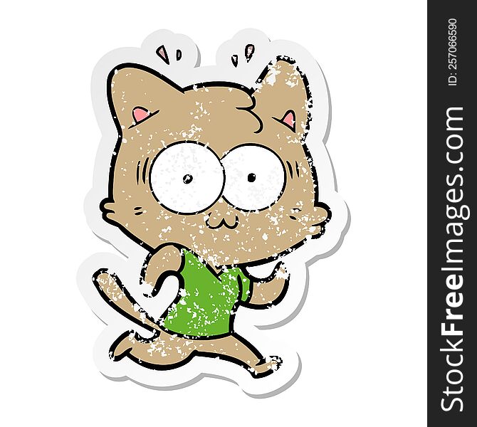 distressed sticker of a cartoon surprised cat running