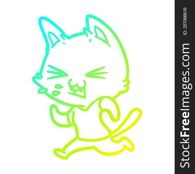 Cold Gradient Line Drawing Cartoon Running Cat Hissing