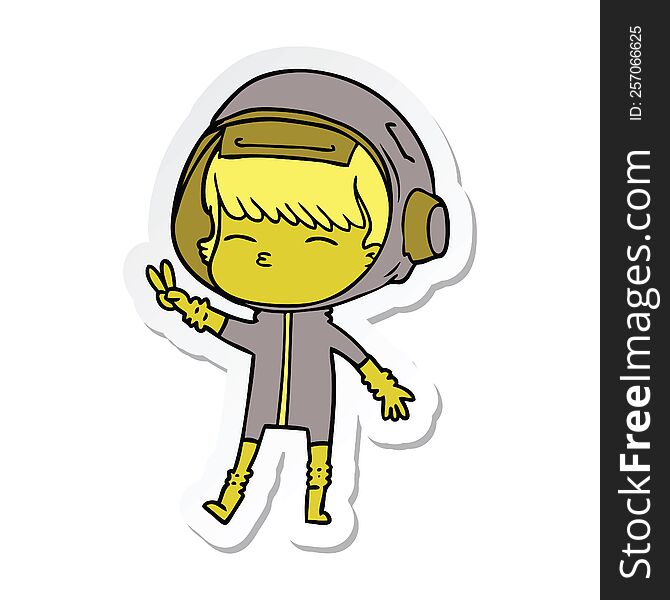 Sticker Of A Cartoon Spacegirl Making Peace Sign