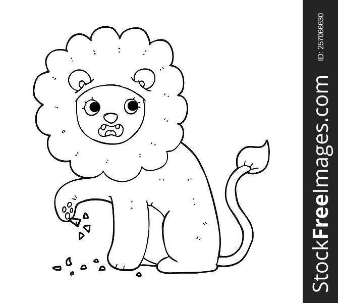 black and white cartoon lion with thorn in foot