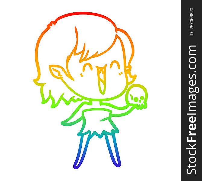 rainbow gradient line drawing cute cartoon happy vampire girl