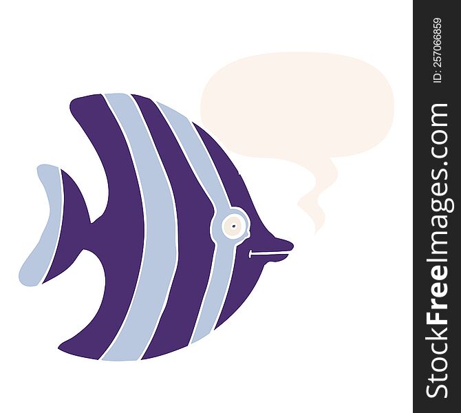 Cartoon Angel Fish And Speech Bubble In Retro Style