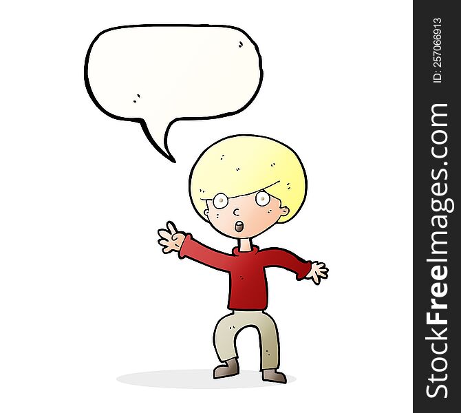 Cartoon Panicking Boy With Speech Bubble