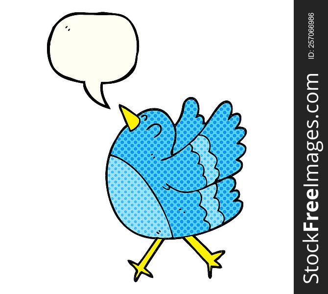 freehand drawn comic book speech bubble cartoon happy bird