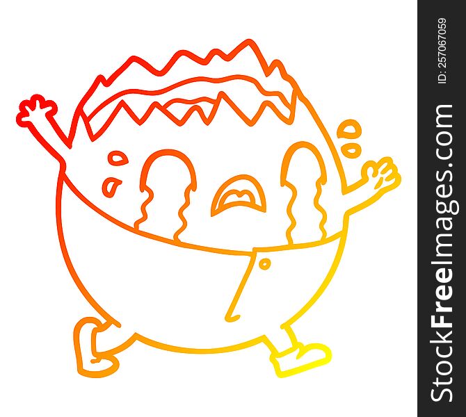 warm gradient line drawing of a humpty dumpty cartoon egg man crying