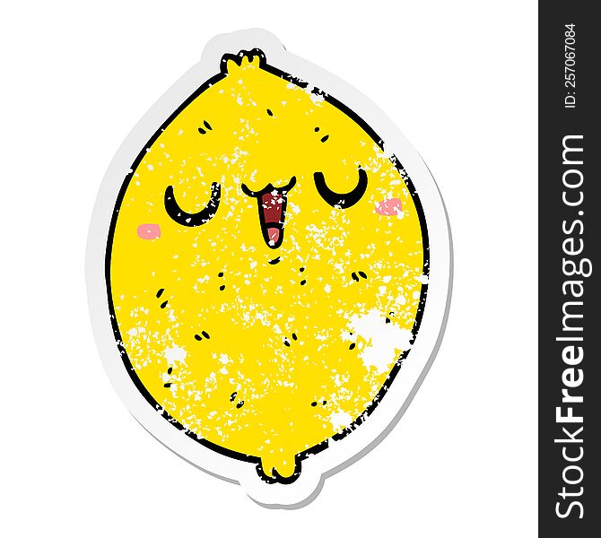 Distressed Sticker Of A Cartoon Happy Lemon