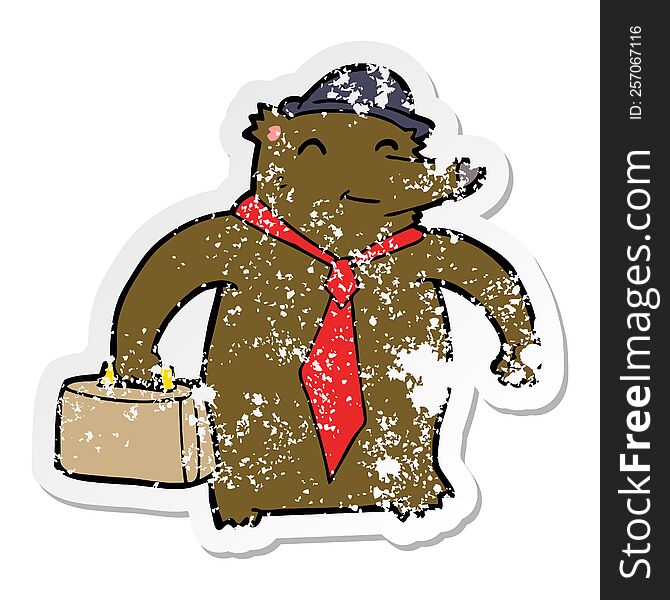 Distressed Sticker Of A Cartoon Business Bear