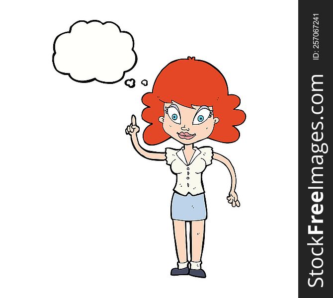 Cartoon Happy Woman With Idea With Thought Bubble