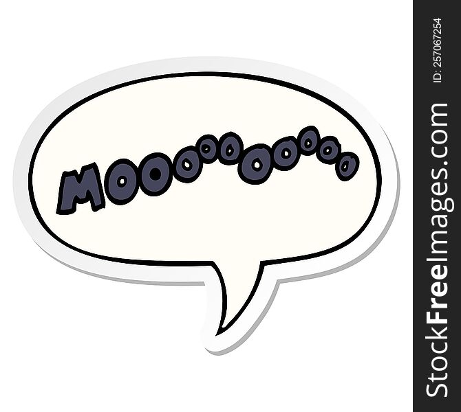 cartoon moo noise with speech bubble sticker. cartoon moo noise with speech bubble sticker