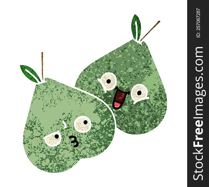 retro illustration style cartoon of a green pears