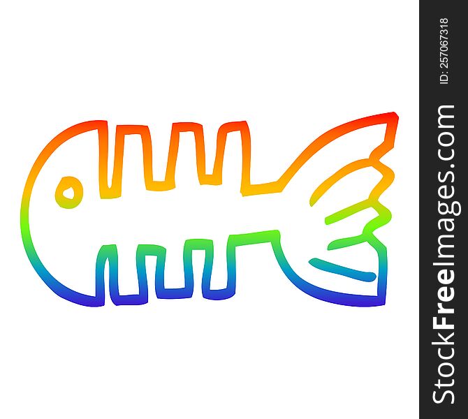 rainbow gradient line drawing of a cartoon fish bones