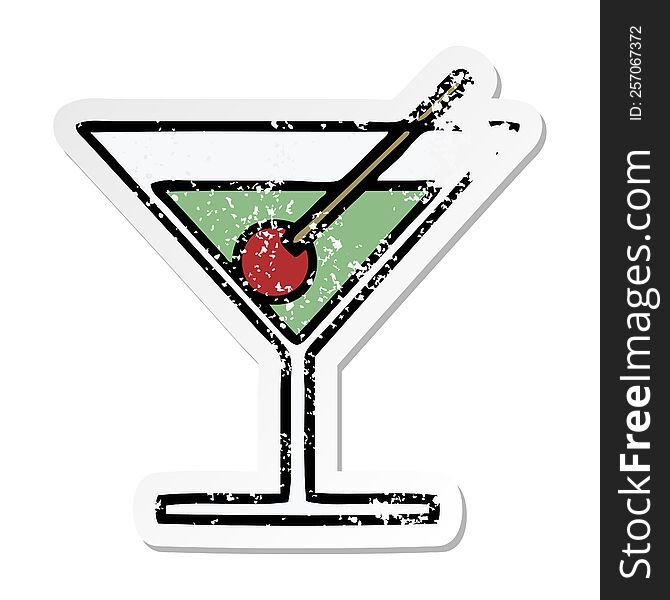 distressed sticker of a cute cartoon fancy cocktail