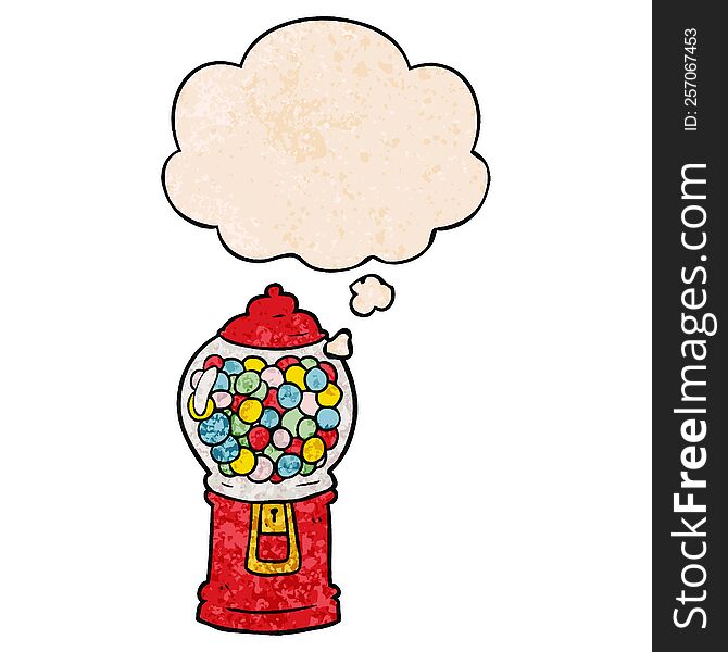 Cartoon Gumball Machine And Thought Bubble In Grunge Texture Pattern Style