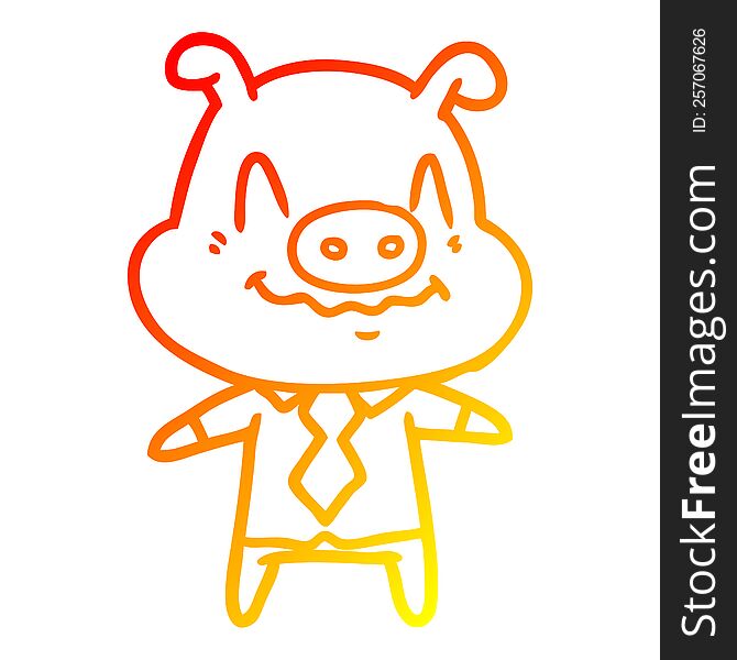 warm gradient line drawing of a nervous cartoon pig boss