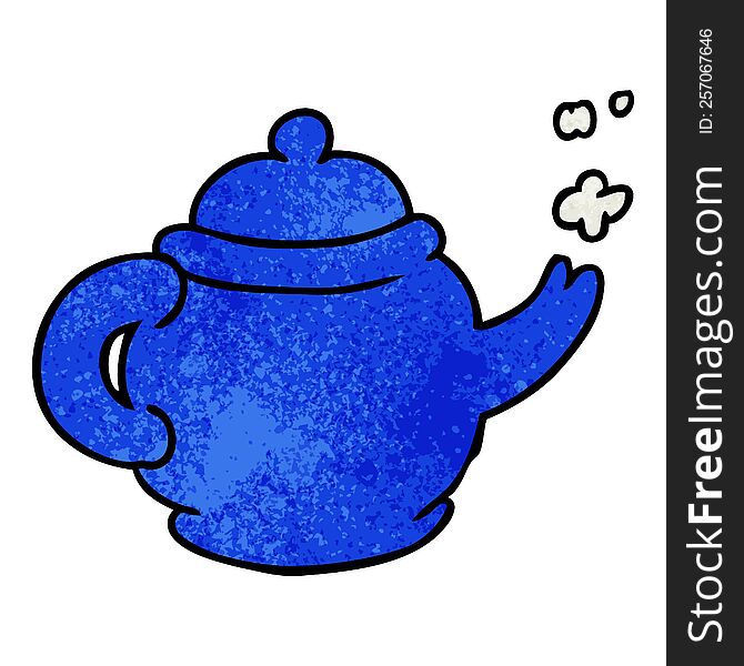 Textured Cartoon Doodle Of A Blue Tea Pot