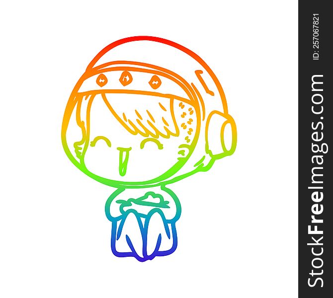 rainbow gradient line drawing of a happy cartoon space girl