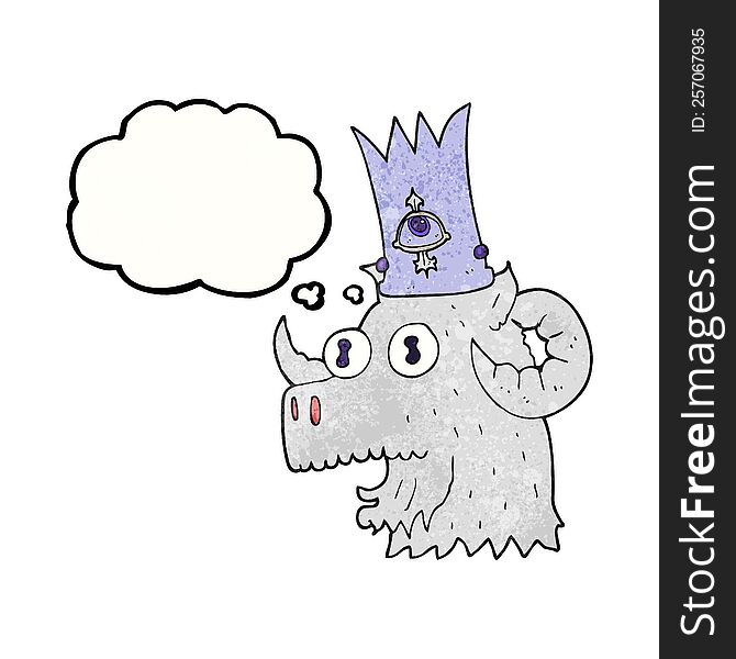 freehand drawn thought bubble textured cartoon ram head with magical crown