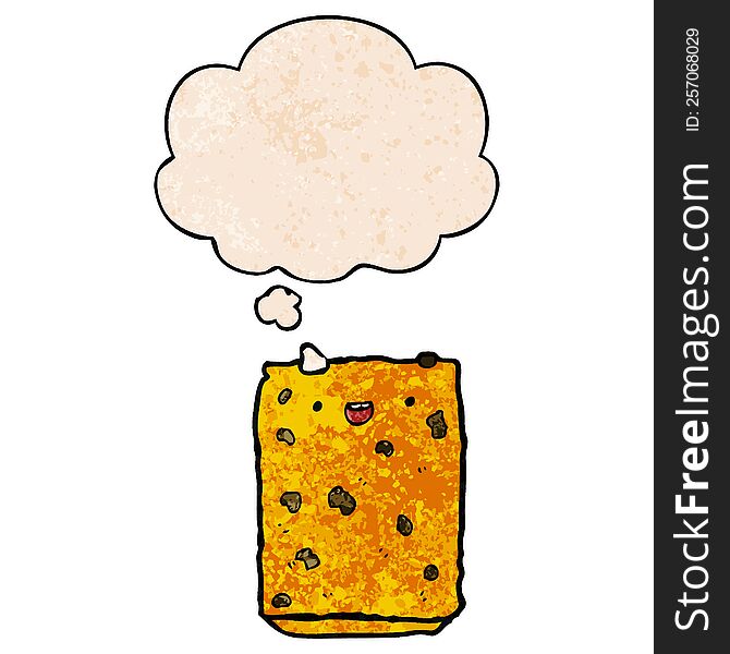 Cartoon Biscuit And Thought Bubble In Grunge Texture Pattern Style